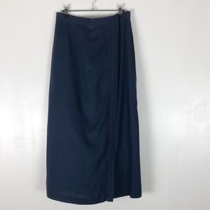 VTG Talbots 100% Linen Navy Wrap Skirt Sz 12